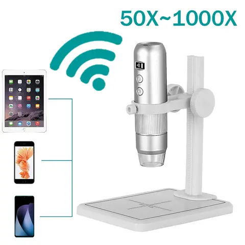 Microscope Digital WiFi USB Digital Handheld Microscopes Camera with Adjustable Metal Stand for iPhone Android Phone Mac PC