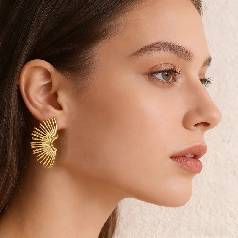 Stainless Steel Hollow Wing Fan-shaped Earrings Light Luxury Chunky Stud Earring For Women Ear Jewelry Wholesale