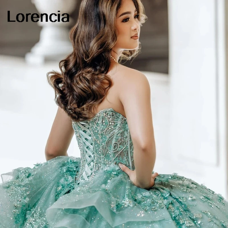 Lorencia Luxury Wilson Quinceaneraドレス、3D flower apple、Bebed mexico bow Corset、甘い16ボールガウン、yqd810