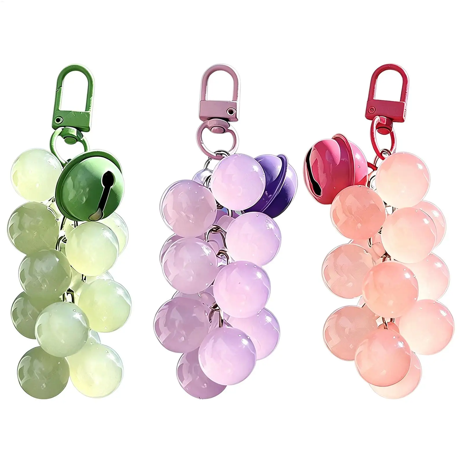 Grape Keychain UV Detector Color Changing Beads Cute Purse Charm Car Key Chain Sunscreen Checker Mini Pendant Gift for Women
