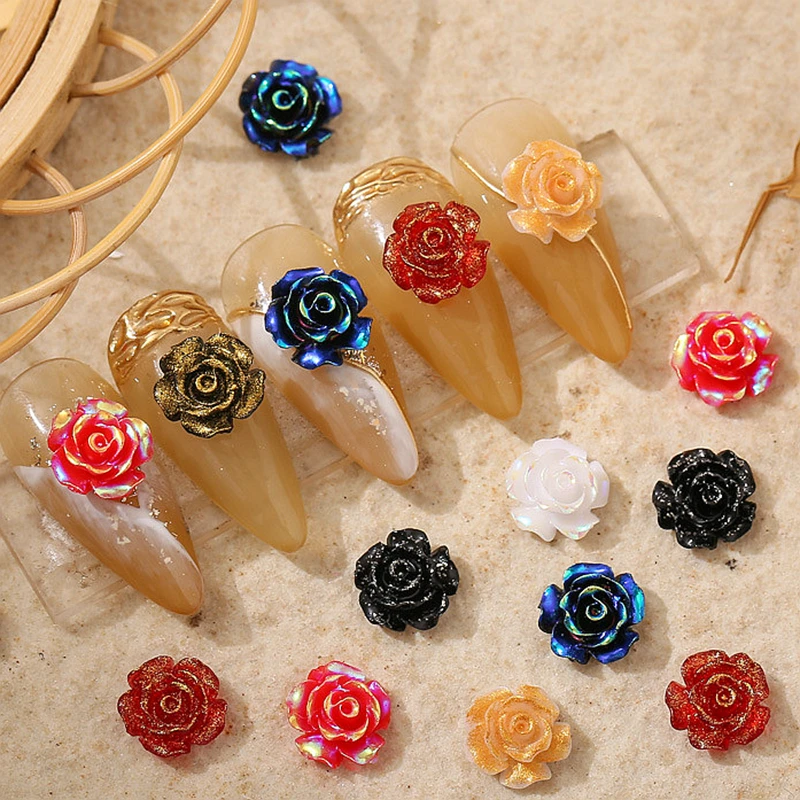 50PCS 10MM 3D Resin Famellia Flower Nail Charms per Glitter Nail Art Tips Decortion Rose Manicure accessori per gioielli forniture N