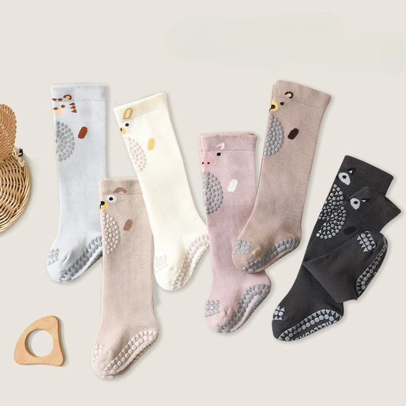 

Cartoon Animal Baby Knee High Socks Breathable Non-Slip Gripper Newborn Long Socks Cute Crawling Safety Floor Stockings 2025