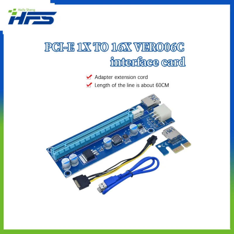 

VER006C PCI-E Riser Card 006C PCIE 1X to 16X Extender 60cm 100cm USB 3.0 Cable SATA to 6Pin Power Cable for Graphics Card