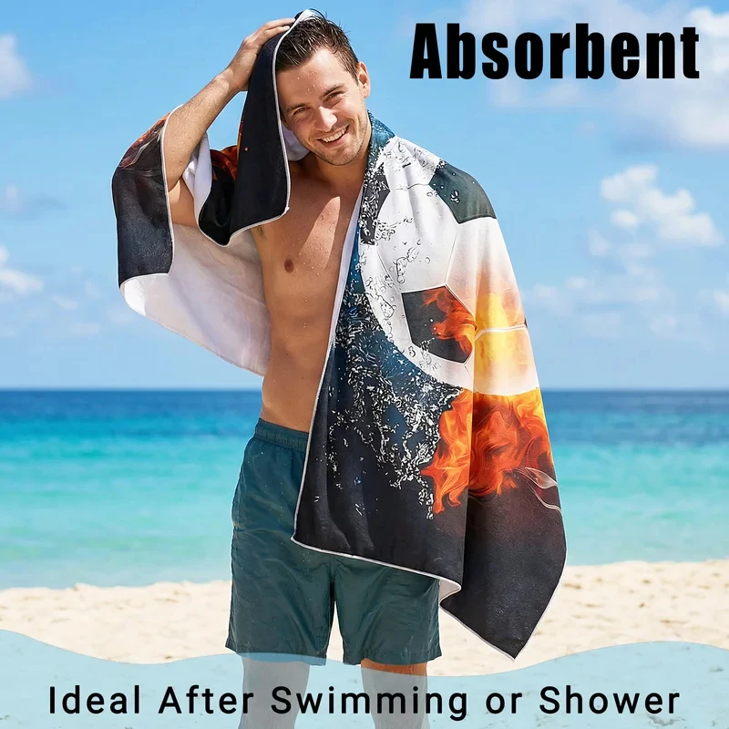 Oversized Soccer Beach Towel - Microfiber, Sand-Free, Quick Dry & Portable for Pool, Travel, Gym. Perfect Soccer Fan Gift