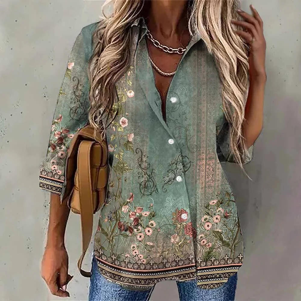 

Elegant Casual Shirt Woman Fashion Long Sleeve Woman Shirt Printed Loose Woman Shirt Weekend Top