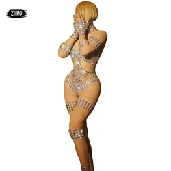 custom sparkle rhinestone jumpsuit long sleeve sexy mesh Transparent club party leotard drag queen pole dance birthday outfits