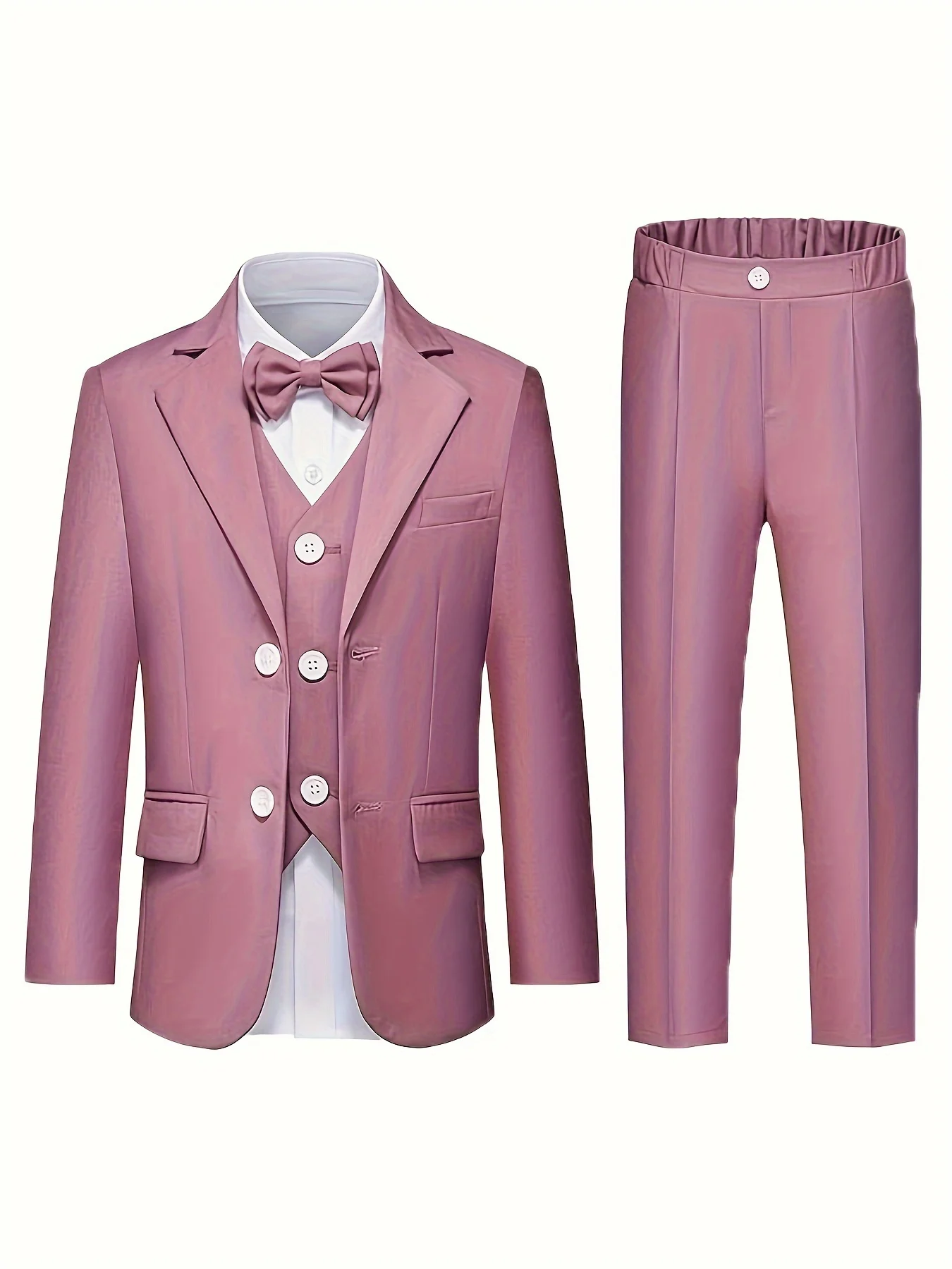 

Детская розовая куртка из 4 предметов для подростков, жилет, брюки, костюм для фотосъемки с галстуком-бабочкой, платье для свадебной вечеринки для мальчиков, детский костюм для выступлений