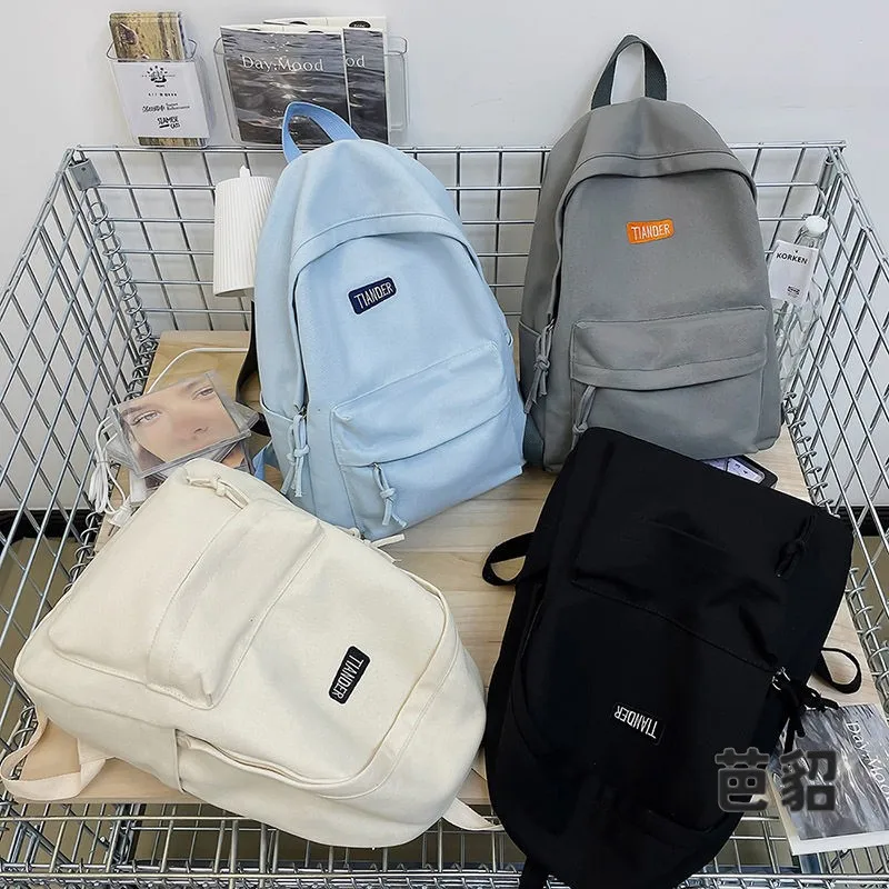 Modern Neutral Style Canvas Backpack Simple Trendy Student Bookbag 2026 New Fashion Shoulder Bag Fitness Vertical Square Shape