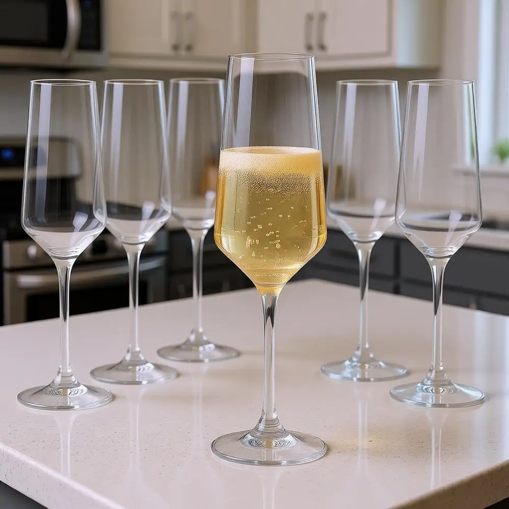 

8-Ounce Unbreakable Tritan Champagne Lutes (Set of 6), Plastic Wine Glasses, Reusable, BPA-Free, Dishwasher-Safe, Perfect for Po