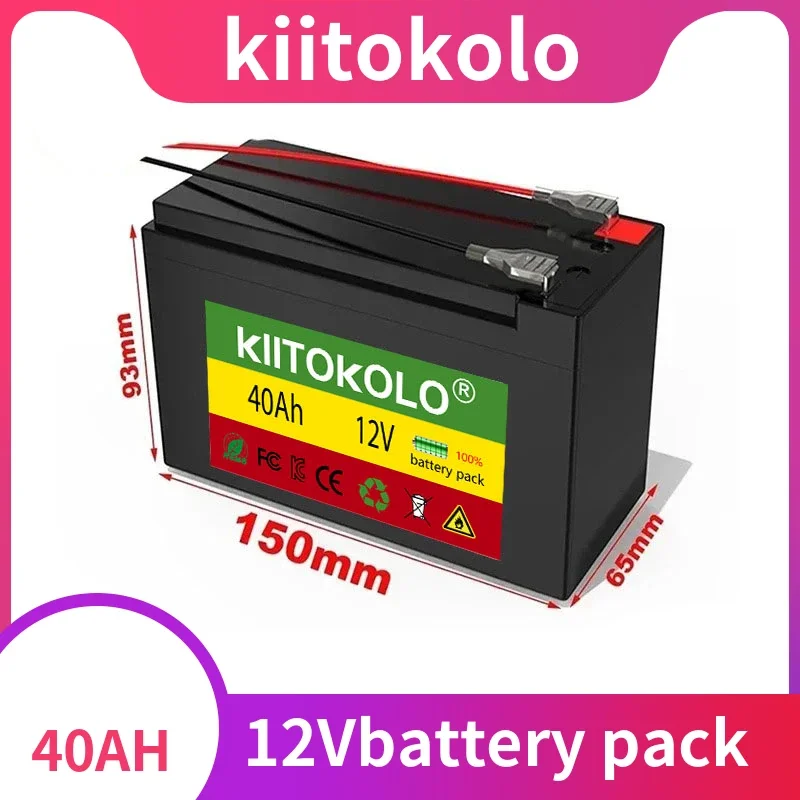 

New 12V 40Ah lithium Battery Pack Lithium Iron Phosphate Batteries Built-in BMS For Solar Boat+12.6V Charger