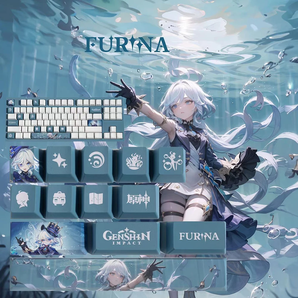 Furina Genshin Impact Keycaps for Mechanical Keyboards OEM Profile Five-sided Sublimation 13-key Mini Set PBT Material Keycaps