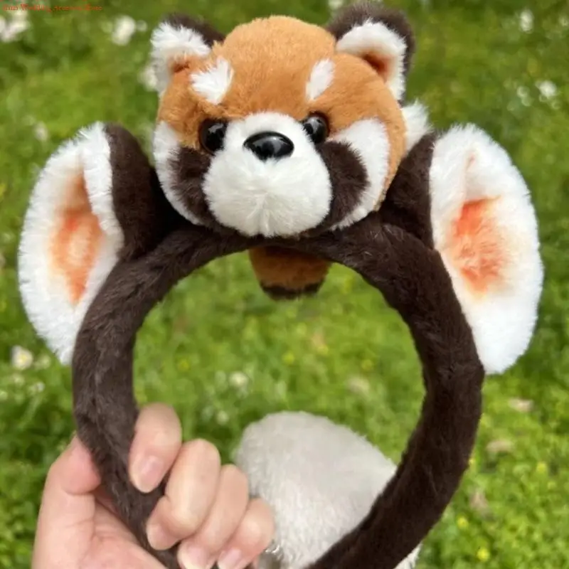 G92D Furry Plush 3D Raccoon Hairhoop for Female Face Washing and Makeup Hairband Party Costume Accessory Carnivals Headwear