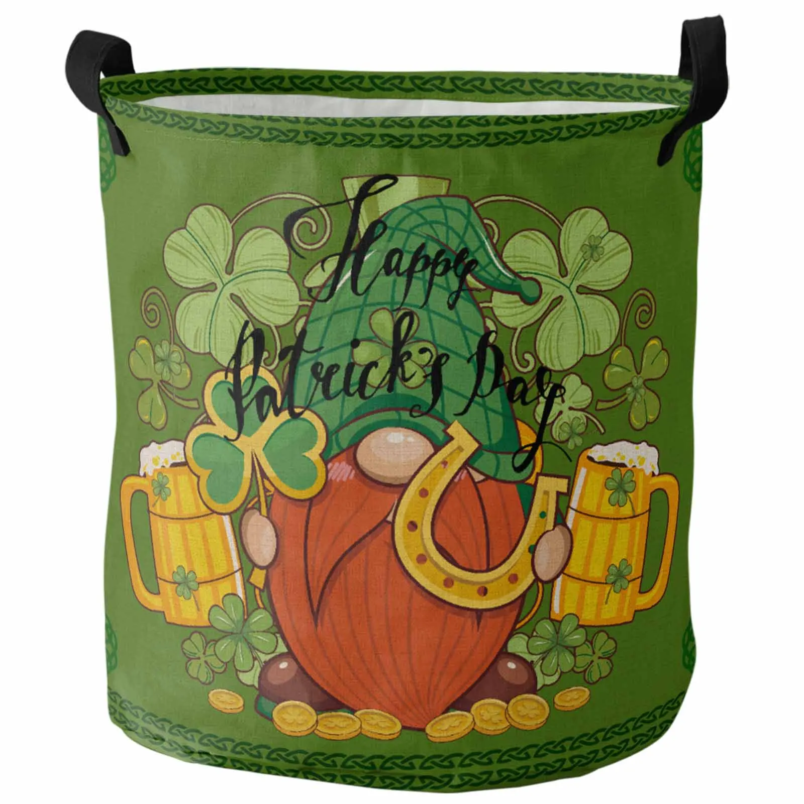 St. Patrick'S Day Clover Dwarf Gold Coin Beer Foldable Laundry Basket Kid Toy Storage Waterproof Room Dirty Clothing Organizer