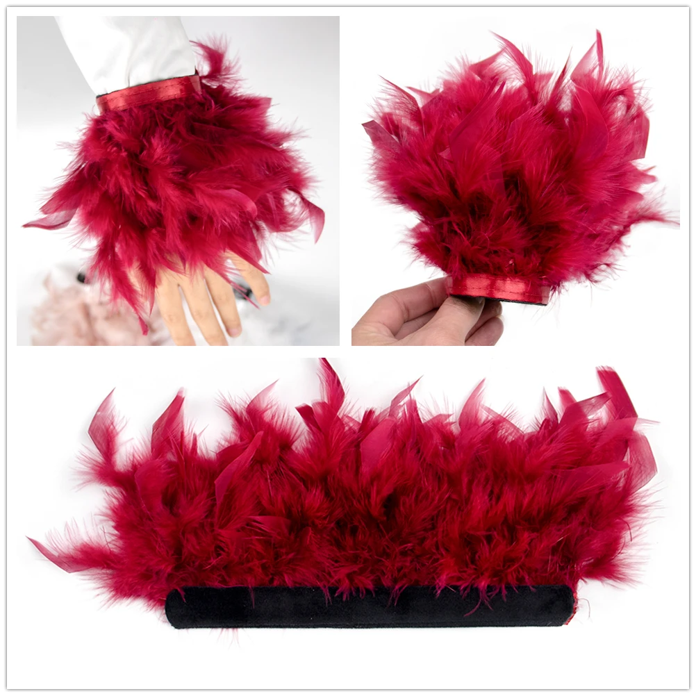 Hot Sale Women\'s Feather Wrist Cuffs with Real Ostrich Feathers - Snap-On Fur Feathers Cuff Wrist Sleeve and Bracelet for Blazer