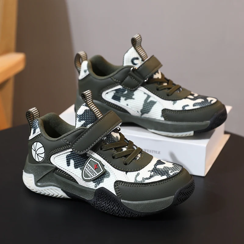 Hot Sell Boys Basketball Shoes Non-slip Children Sport Shoes Wear-resistant Outdoor Boys Basketball Sneakers Rubber Kids Shoes