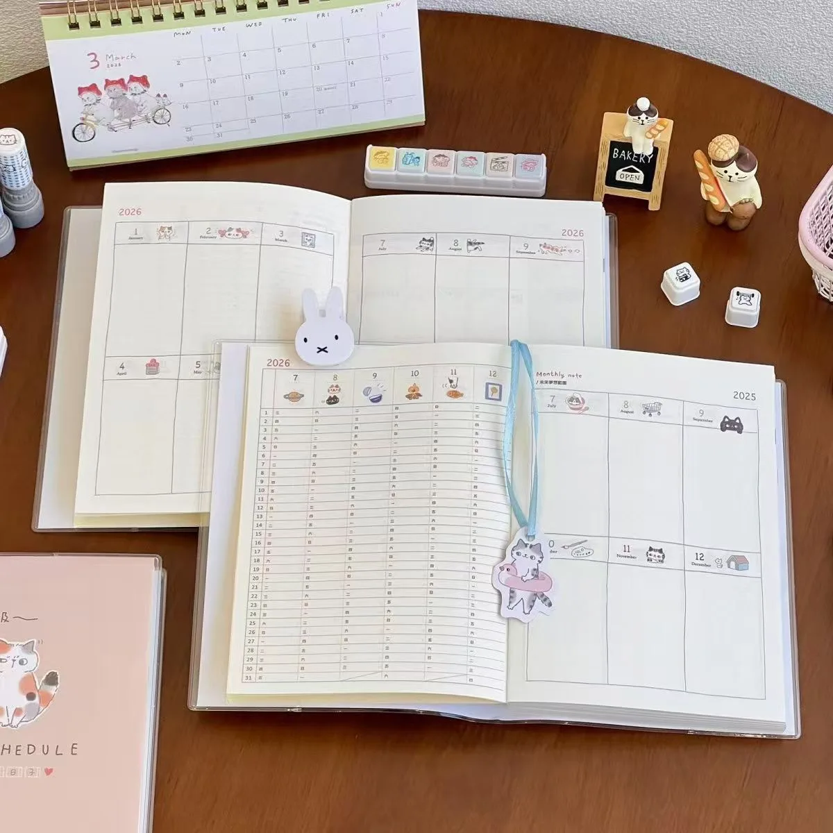 دفتر ملاحظات لطيف على شكل قطة لعام 2026 مع صفحات ملونة مخطط B6 جدول مجلة لامتحان الدراسة مجموعة هدايا قرطاسية