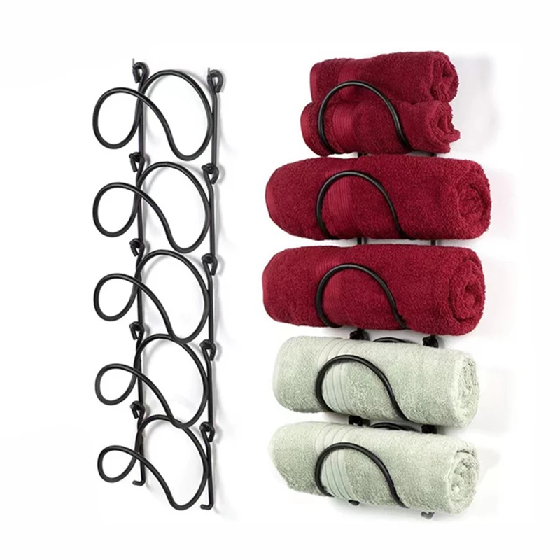 Iron Bathroom Towel Rack Wall-Mounted Wine Rack Multifunctional Storage Shelf with Multiple Layers Towel Rack