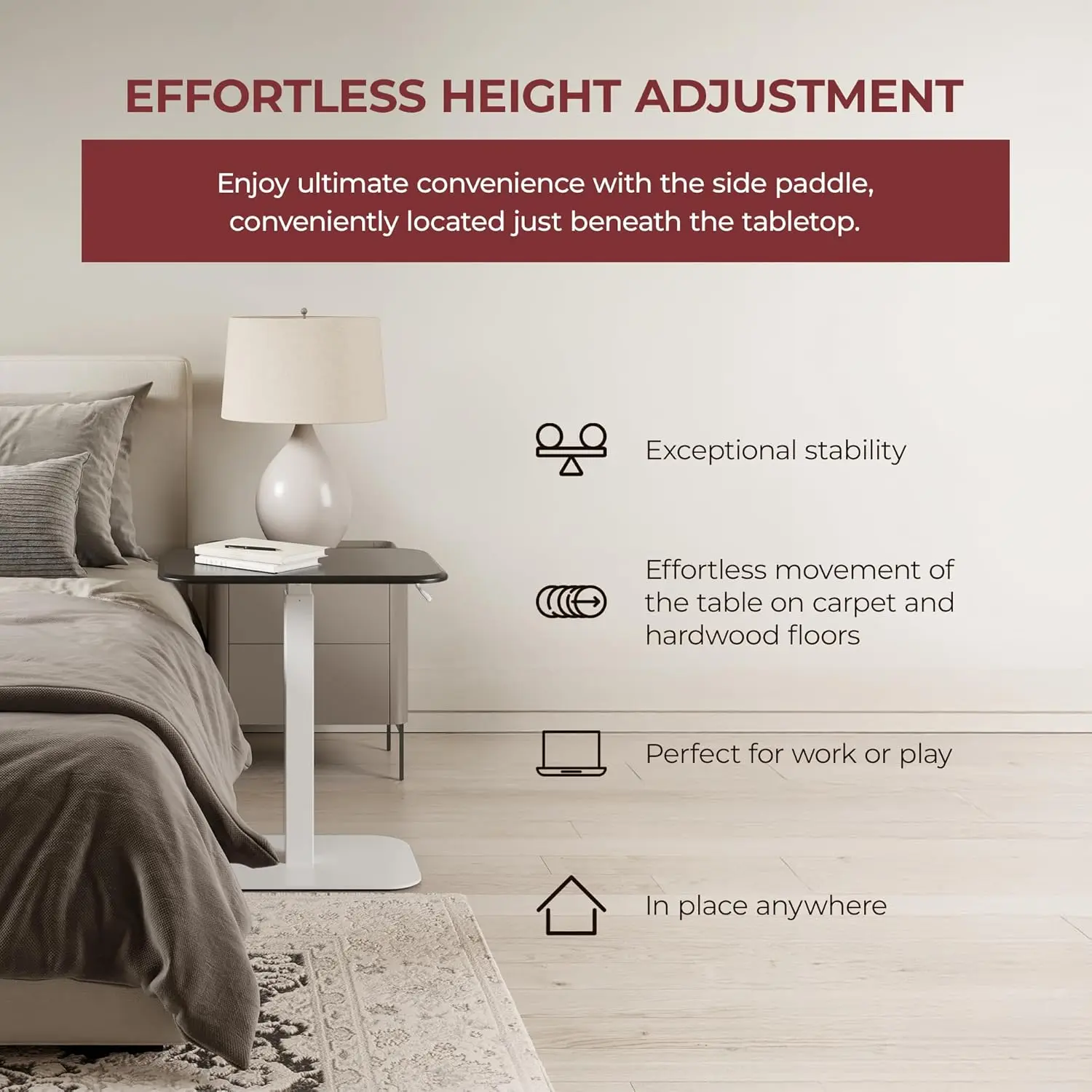 Height Adjustable Side Table, Versatile Accent for Home or Office, Effortless Adjustable Height with Precision Engineer