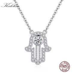 KALETINE 925 Sterling Silver Hamsa Hand Necklace Lucky Fatima Pendant Long Necklace Women Long Chain Chocker Wholesale Lots Bulk