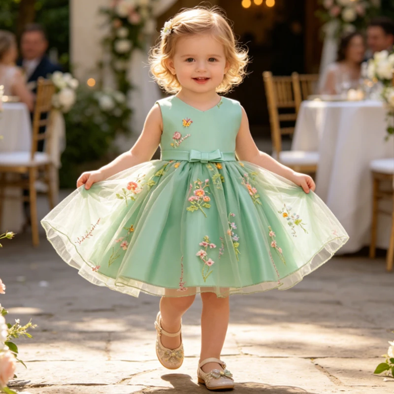 Toddler Girl Tutu Dress Tulle Flower Summer Dresses Party Princess Sundress For Baby Girl 1st Birthday Dress Photo Shoot Gown