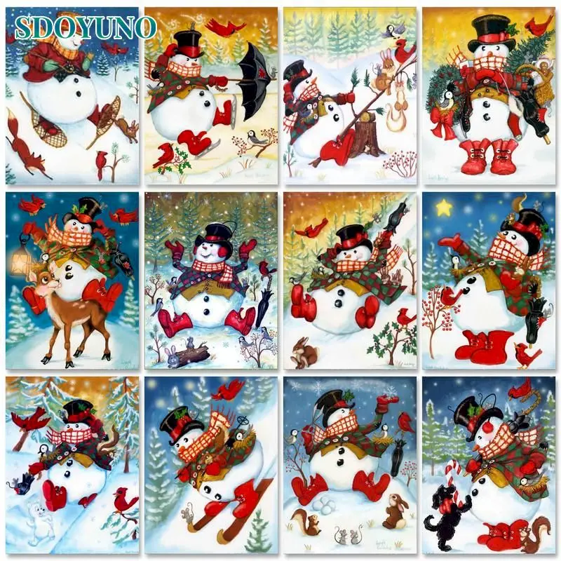 

SDOYUNO Christmas 60x75cm Paint by numbers On canvas Snow Man Picture Paint Kit Paintings On Number Drawing Home decor