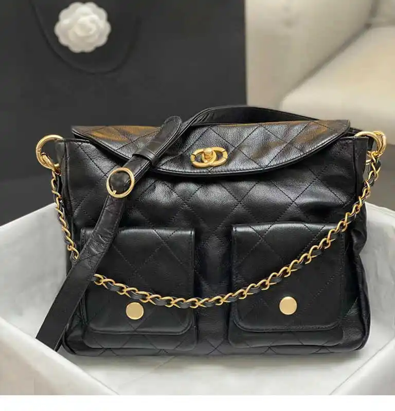 

Faionable Bla Leather Hippie Bag Large Bag Trendy Universal Women's Bag Casual Sle Diamond Pattern Soft Handle oulder...