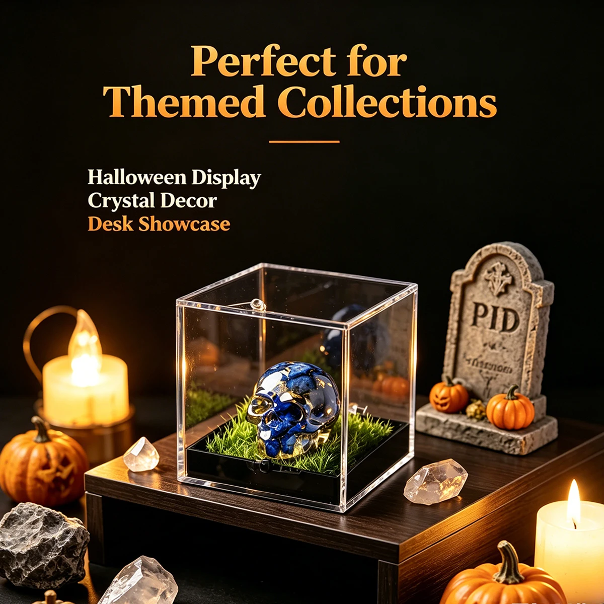 1PC Natural Crystal Resin Skull Mineral Specimen Box, Mini Landscape Decor, Halloween Prank Gift