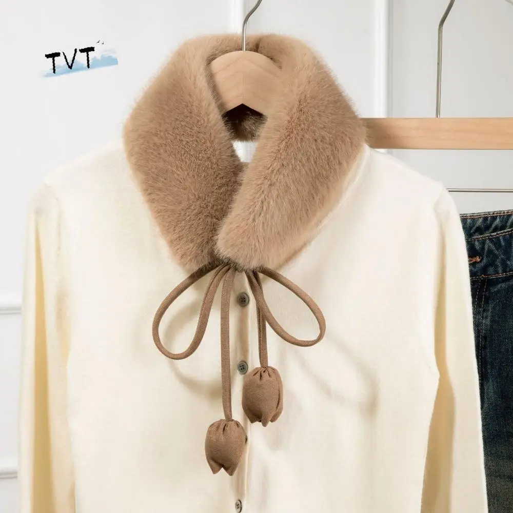 

Portable Sweet Rabbit Fur Earmuffs Headband Tulip Flower Tether Warm Plush Scarf Solid Color Neckerchief Fur Neck Warmer Outdoor