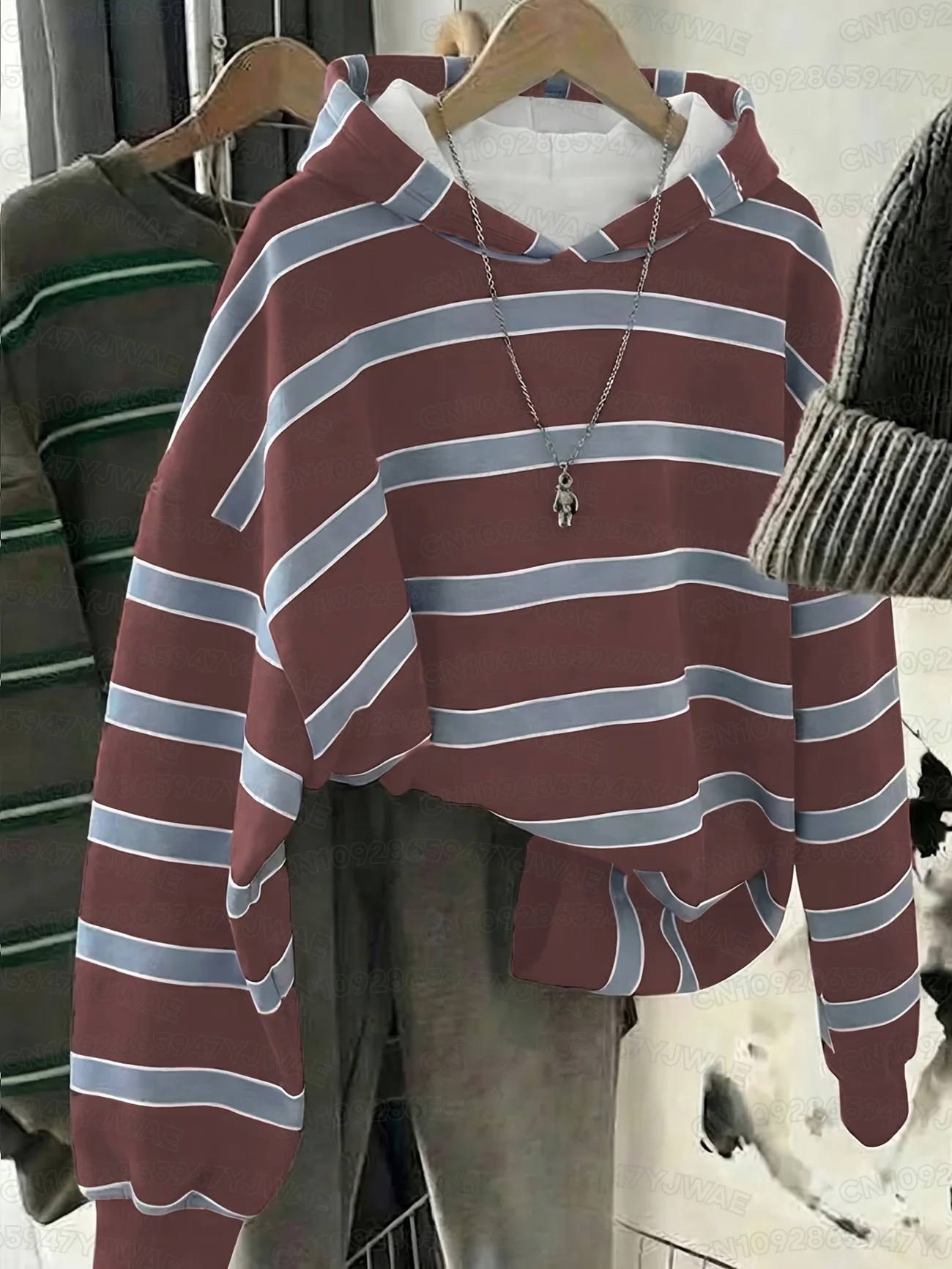 Herbst- und Winter-Hoodie für Damen und Herren, Colorblock, lässig, für den Alltag, mit Streifenmuster, Y2K-Sweatshirt – Detail 7