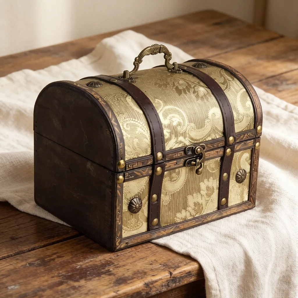 Vintage Jewelry Box with Metal Clasp, Retro Decorative Treasure Chest for Rings Earrings Watch, Large Desktop Storage Organizer