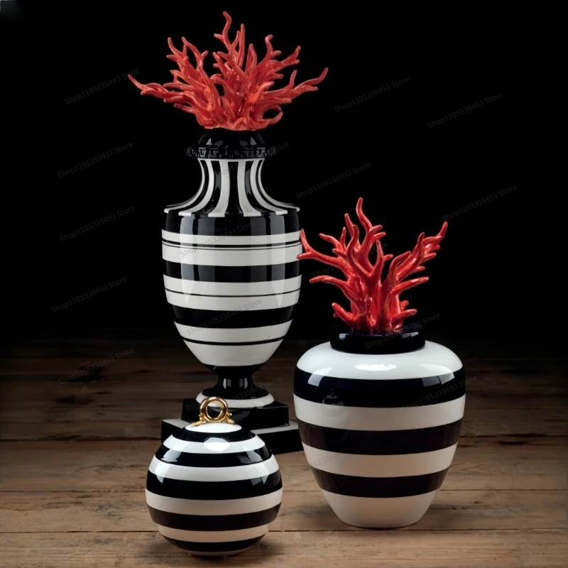 For Coral Ceramic Jar Model Room, Living Room Entrance Ornament, Light Luxury Art, Decoration