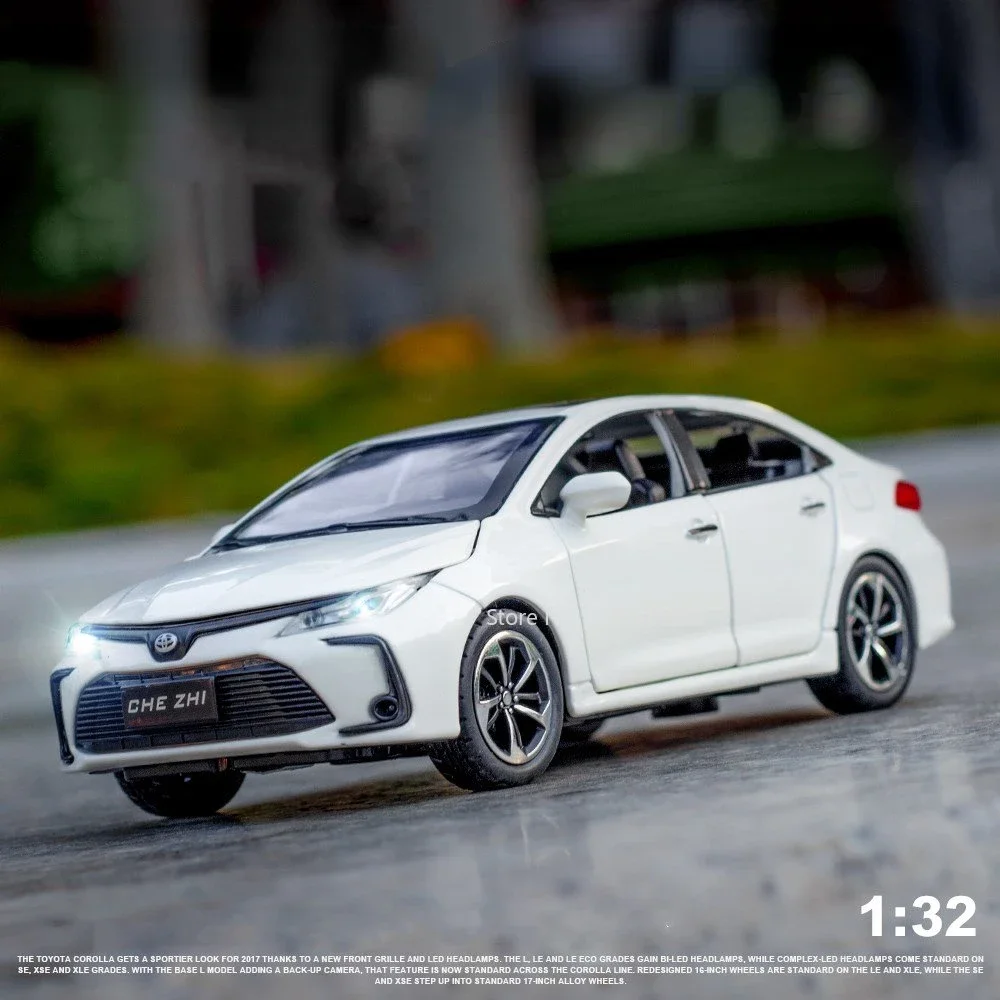 COROLLA Alloy Diecast Model Metal Toys Car Model, escala 1:32, 6 puertas abiertas con sonido y luz, Pull Back para Boy Collection Gift