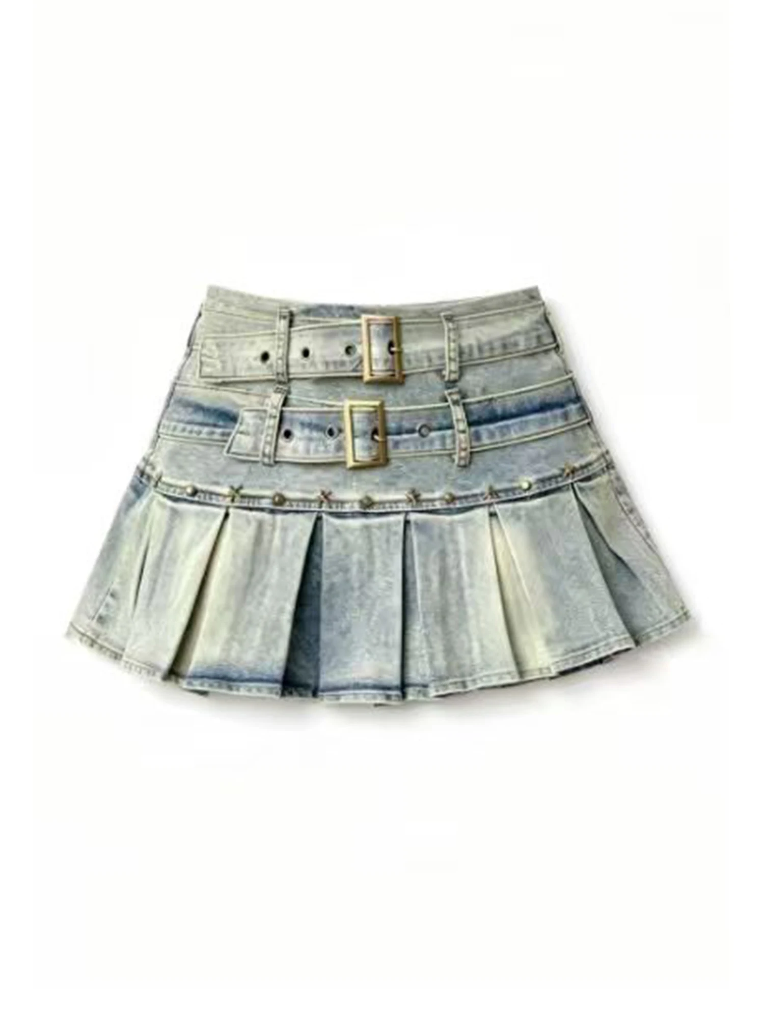 Women's Denim Pleated Skirt Sexy High Waist Cowboy Skirt Korean Style Y2K Gyaru Vintage A-line Mini Skirt for Women Summer 2026