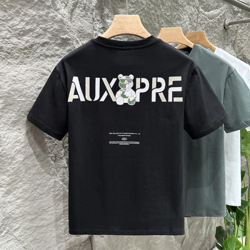 

Short-sleeved body shirt men tide loose printing white thin T-shirt shirt summer comfortable breathable five-quarter sleeve