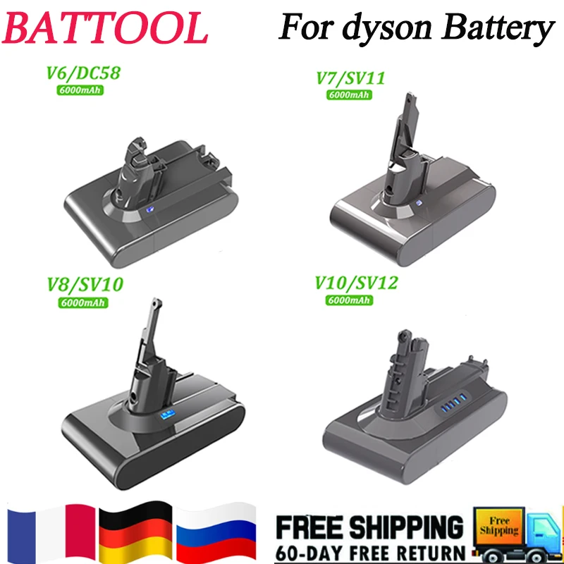 Battery 21.6V  for Dyson Vacuum Cleaner V6 V7 V8 V10 SV09 SV11 SV10 SV12 DC62 Absolute Fluffy Animal Pro Rechargeable Batteries