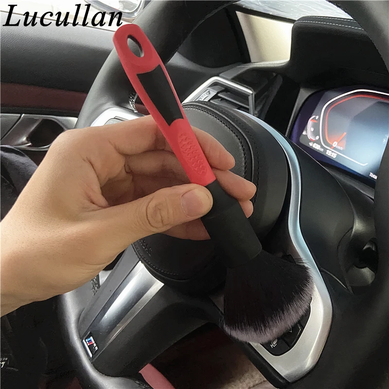 Lucullan Red Rubber Handle 28CM Car Detailing Brushes Dense Soft Hair For Interior Gently Removing Dirt & Dust