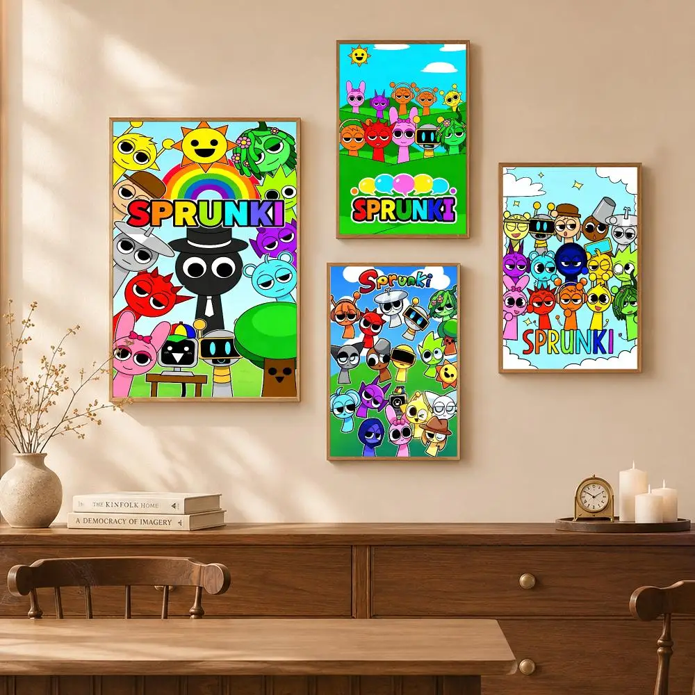 Game-Colorful Indie Music Rhythm Sprunki Poster Self-Adhesive Wall Art Poster HD Waterproof PP Bedroom Cafe Gym Home Decor Gift