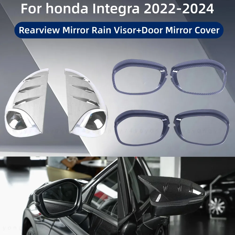

Car Upgrade Rearview Accessories Plated Rearview Mirror Rain Visor+Door Mirror Cover Trim 2022 2023 2024 For Honda Integra