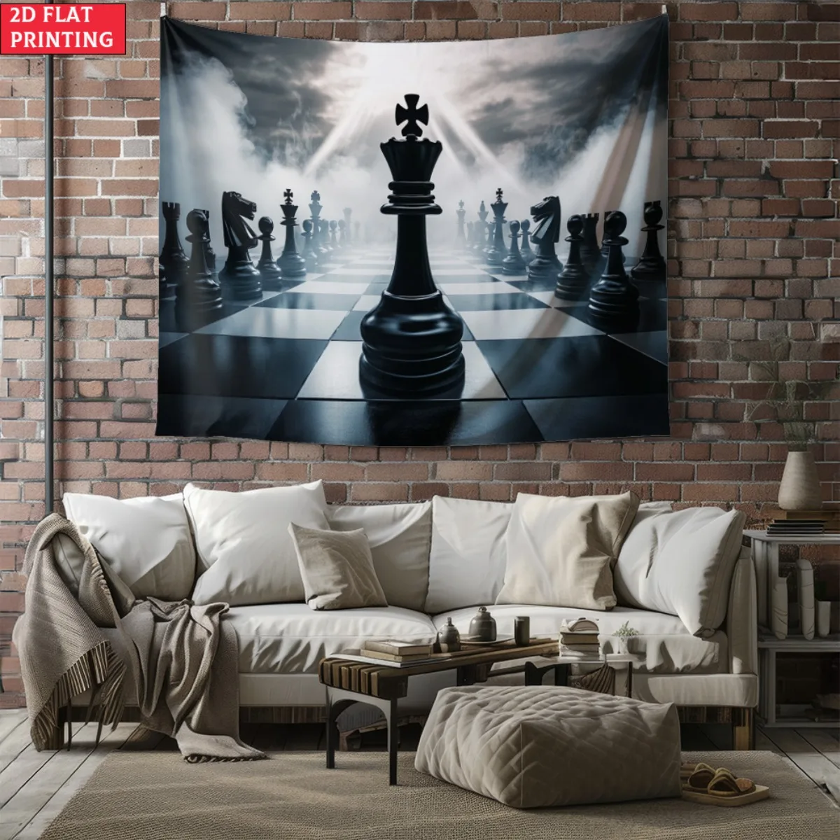 unframed Chess King Game Strategy Tapestry Chessboard Warrior Battle Scene Wall Art for Gamer Room Study Office Home Decor