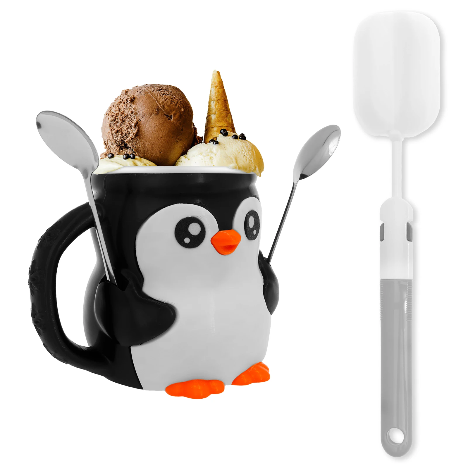 

Penguin Ice Cream Pint Holder Adorable Penguin Ice Pint Holder with Anti Freeze Handle Spoon Reusable Popsicle Holders for Party