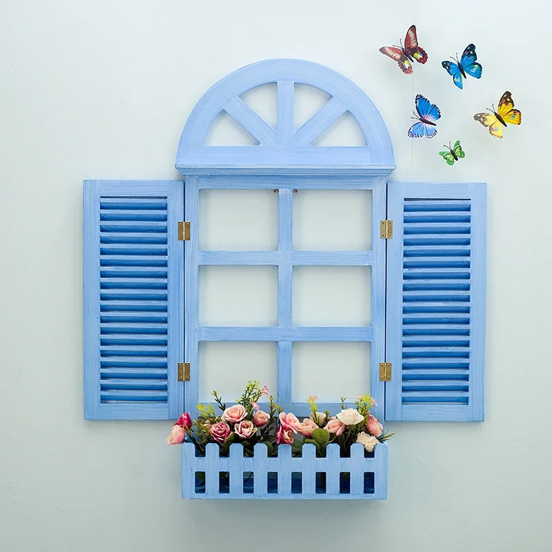 Decorative Mediterranean style shutters Wooden windows Restaurant wall decoration Wall hanging