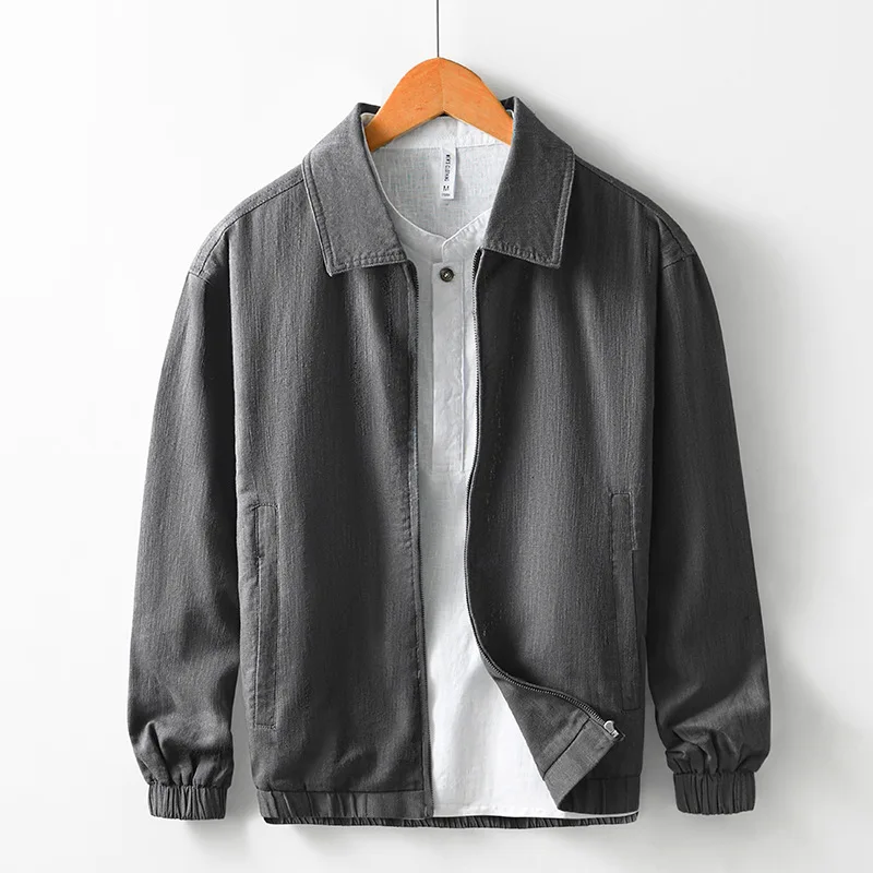 Japanese Vintage Jackets for Men Spring and Summer New Mens Cotton Linen Jackets Solid Lapel Zip Up Coat Loose New in Outerwears