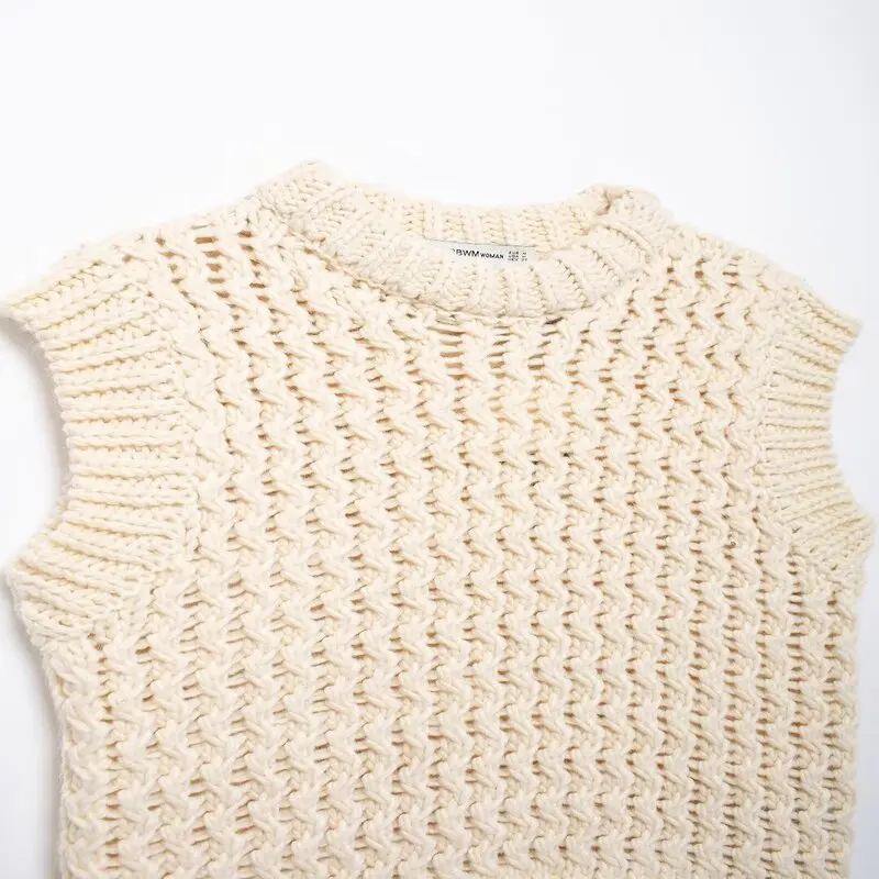 Ceco de Punto sin Mangas con Cuello Redondo y Textura de Moda para Mujer, Otoño 2024, Estilo Versátil 392087, Cómodo, Lar...