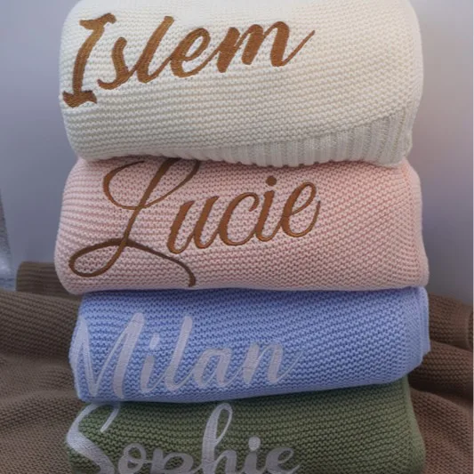 شخصية مخصصة مطرزة اسم الطفل بطانية محبوكة القطن الجلد ودية الدافئة الوليد بطانية استحمام الطفل الهدايا 100x80 سنتيمتر #2
