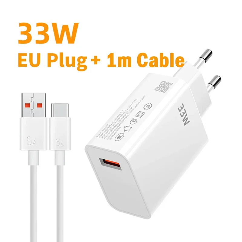 EU/US Plug 33W Fast Charger QC 3.0 USB Type C Cable 6A Quick Charging Turbo Charge Mobile Phone For 