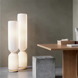 Wine-sabi-Lampe LED autoportante plissée en tissu blanc, design nordique, luminaire décoratif d'intérieur, idéal pour un salon, une chambre à coucher ou un loft