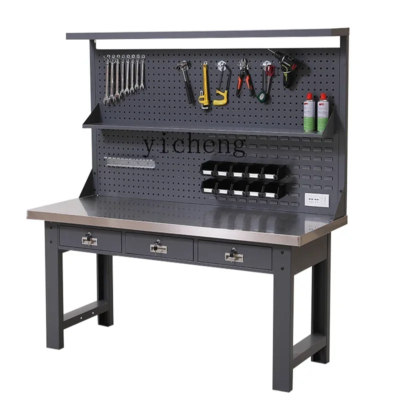 

stainless steel workbench heavy-duty fitter table with light stand workshop assembly line maintenance inspection console