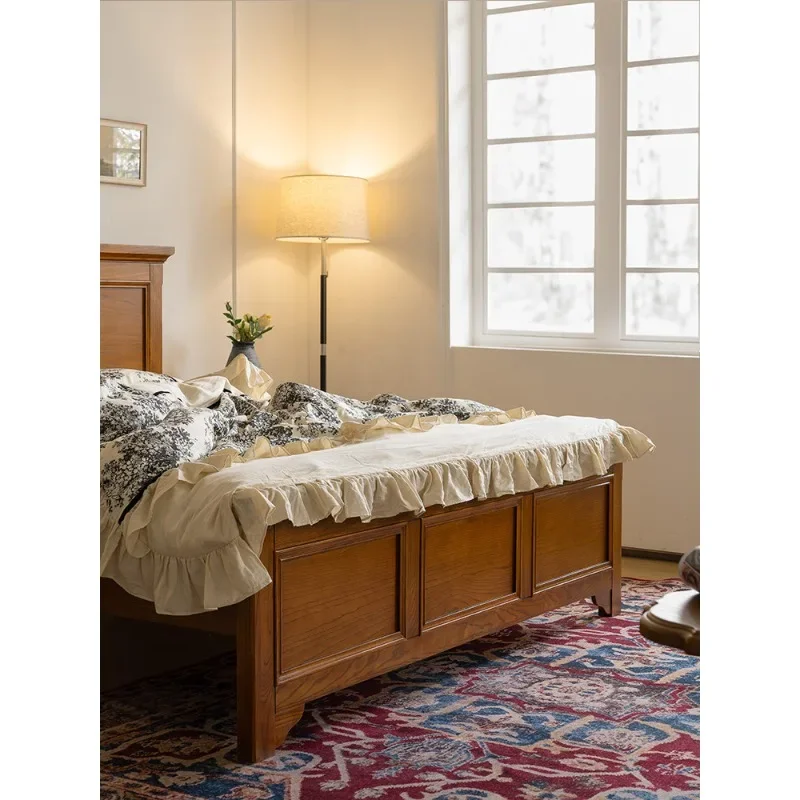 American retro solid wood bed double bed box storage large bed rural log Chinese furniture