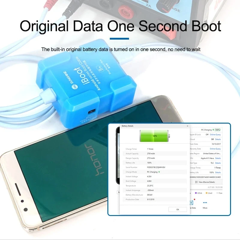 Power Cable SUNSHINE IBoot B Original Data One Second Boot Smart Anti-burn for Android Phone Smart Anti-burn Test Repair Line