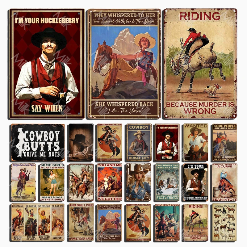 Western Cowboys Vintage Poster Metal Tin Signs Lone Ranger Horse Retro Metal Plate Wall Decor for Jockey Club Pub Man Cave